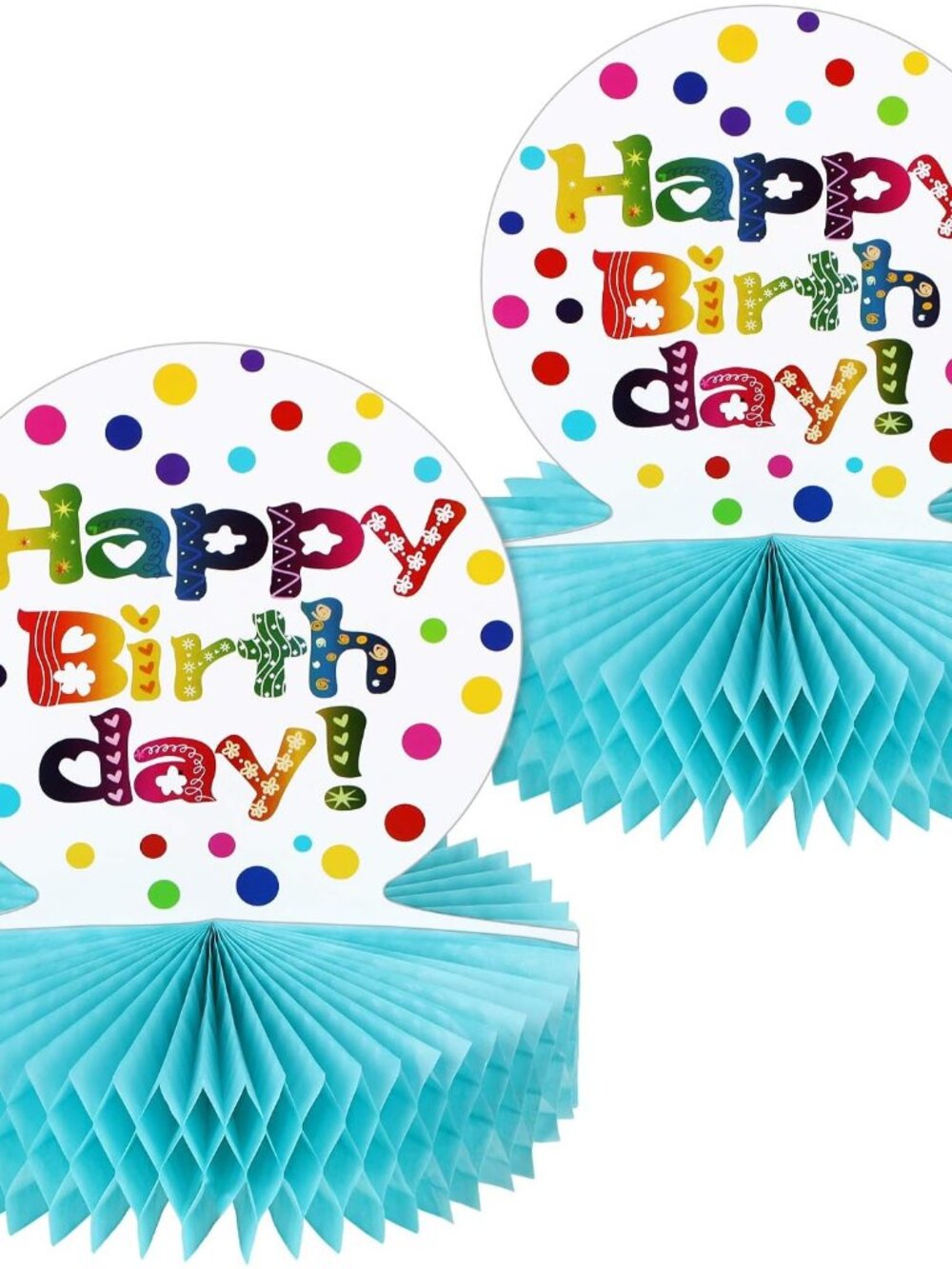 Rainbow Birthday Honeycomb Centerpiece for Table Decorations, 2 Pack